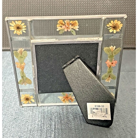 VTG Leaded Glass Picture Frame, Embedded Dried Pressed Flowers for 3.5x3.5 Photo - Picture 2 of 3